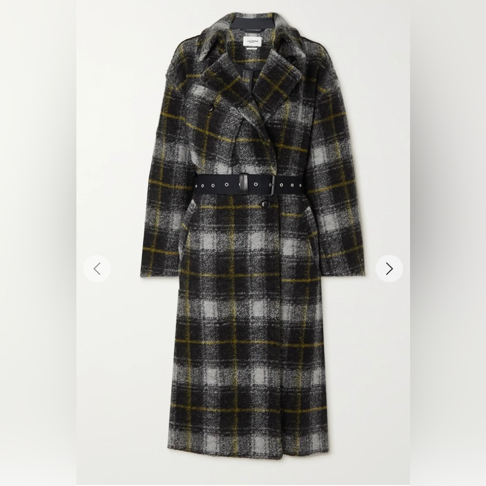 ISABEL MARANT ETOILE DOUBLE BREASTED CHECKED WOOL-BLEND COAT SZ 34